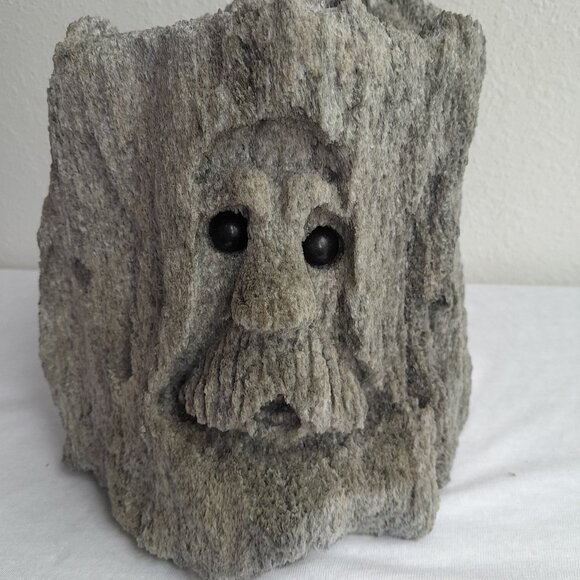 UNIQUE Tree Face 8" Planter Grey Gray HEAVY Carved Pumice StoneONE OF A KIND
